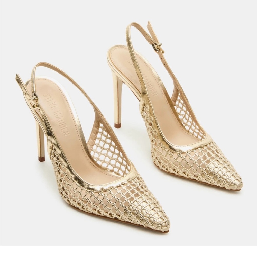Steve Madden Metallic Gold Woven Slingback Pumps